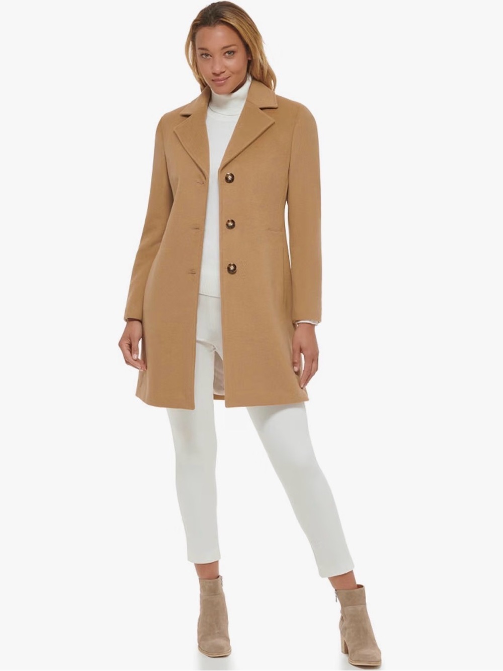 Calvin Klein Camel Wool-Blend Single-Button Pea Coat